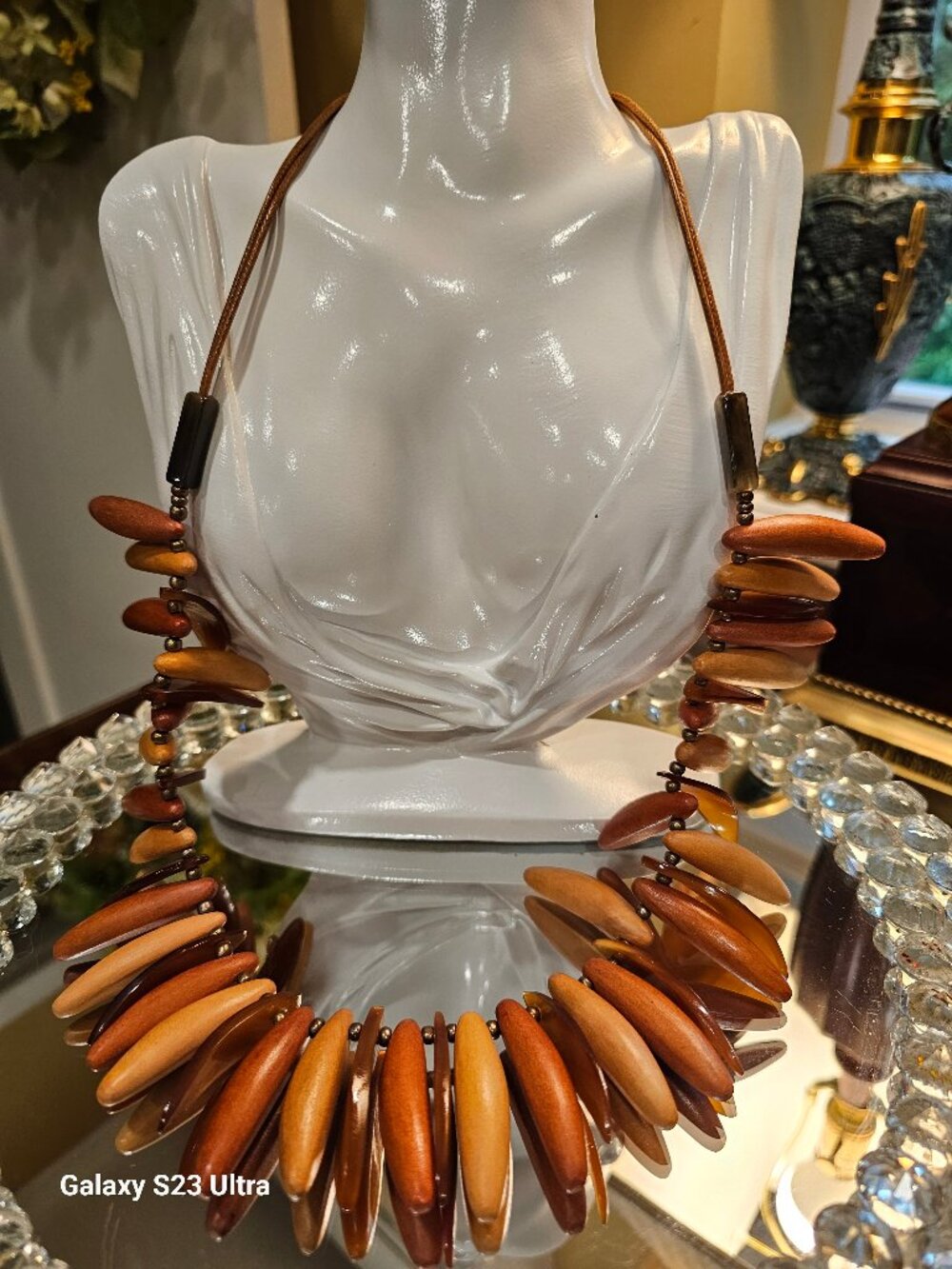 Brown Buffalo Horn  and Wood Necklace, 24"